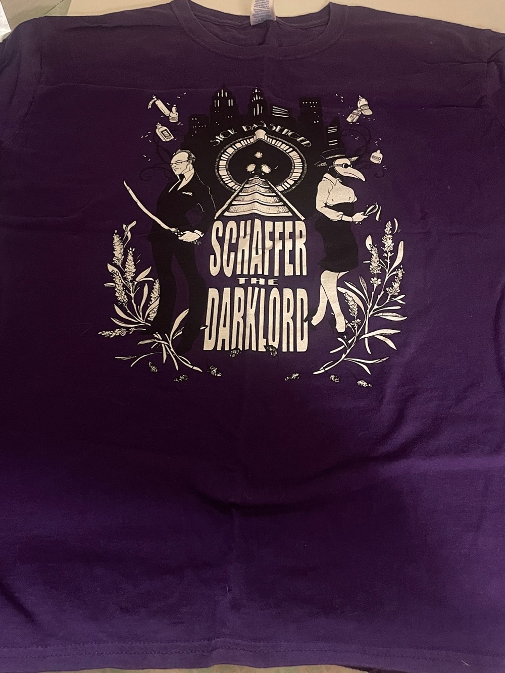 Schaffer the Darklord Concert Purple Graphic Tee with White Print